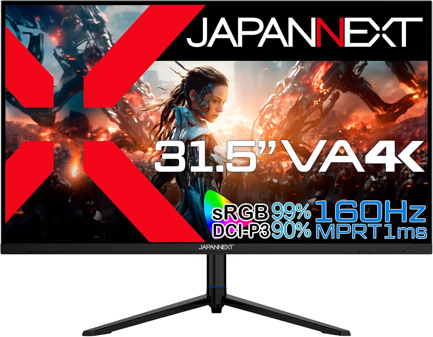 JAPANNEXT 31.5 inch VA Panel Included, 160 Hz Support, 4K (3840 x 2160) Resolution, Gaming Monitor, JN-315V160UR-HSP, HDMI2.1, DP sRGB: 99%, DCI-P3: 90%, PS5: 120Hz(4K) VRR, Height Adjustment, Pivot